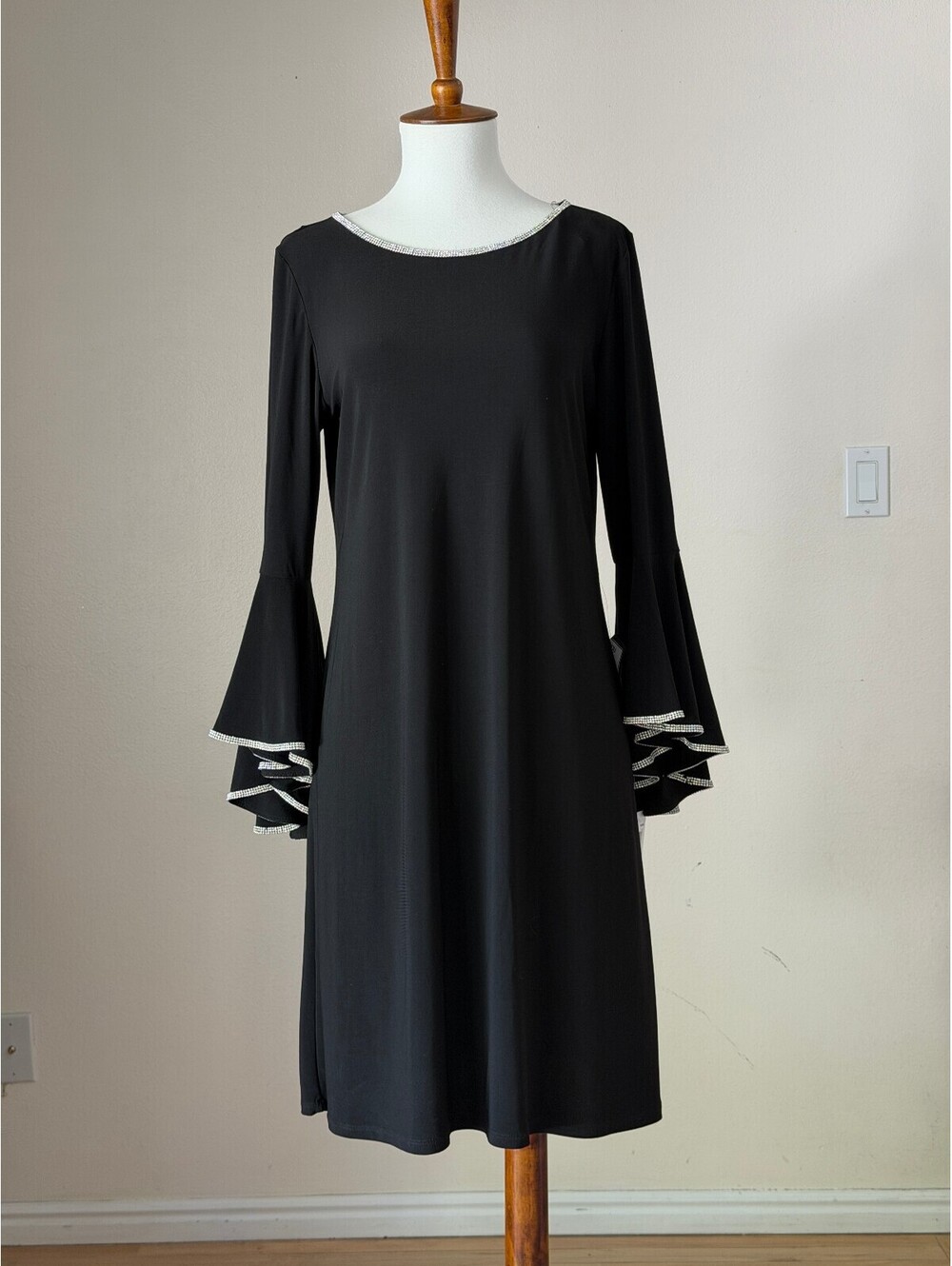 Black Long Bell Sleeve Dress with Rhinestone - NWT MSK Macys Size US S